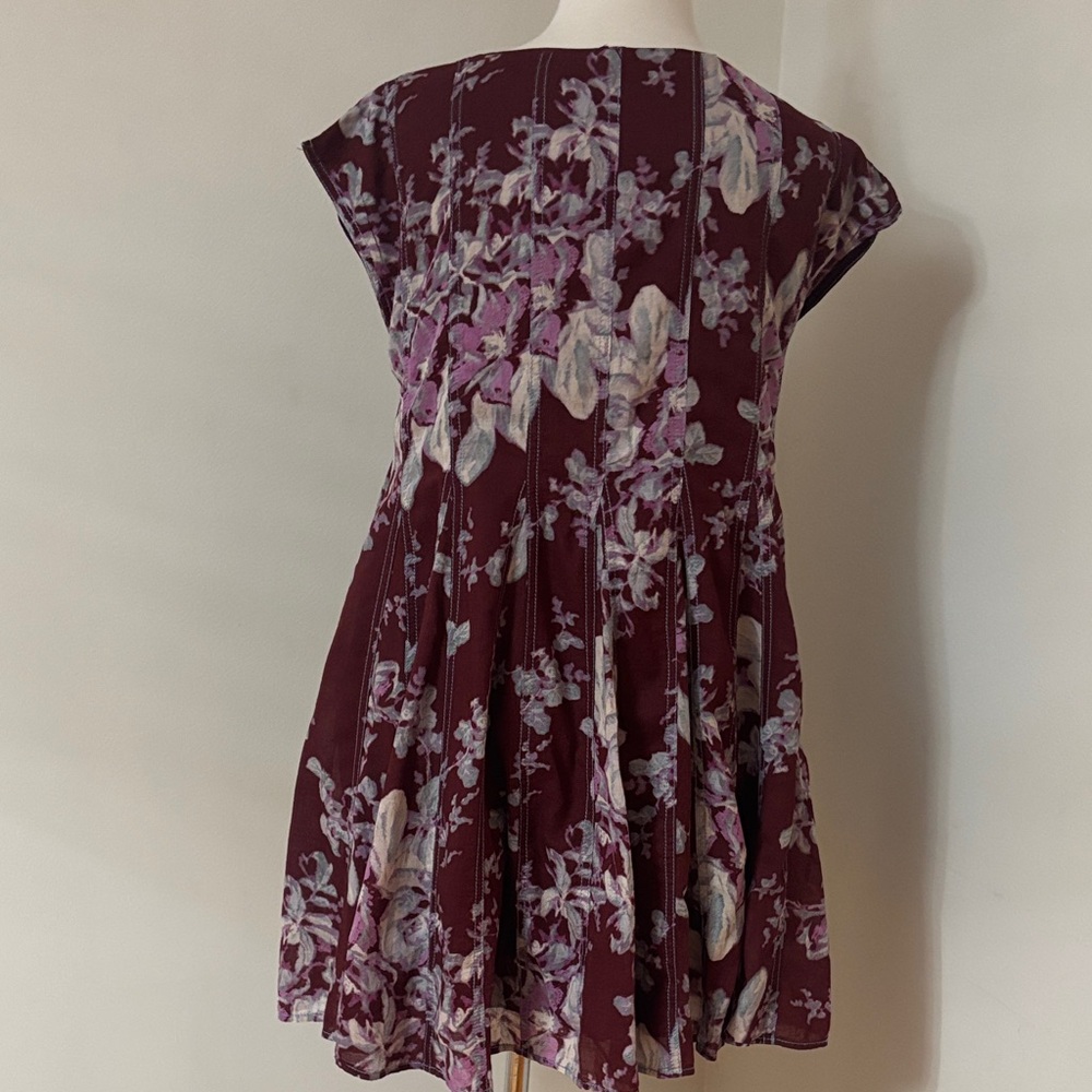 Free People Sully Floral Pleated Mini Dress Raisin Combo XS - Picture 8 of 12